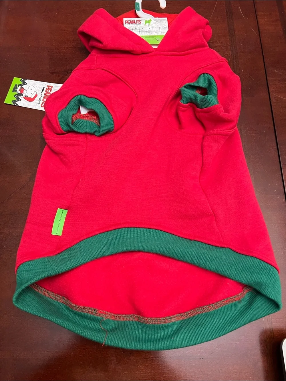 Peanuts Red Pet Hoodie with Green Trim